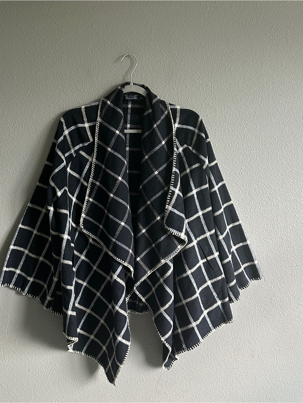 Lumiere Black and White Check Blanket Shawl Cardigan medium